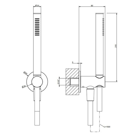 GESSI Душевой комплект с держателем с подводом воды, ручным душем и шлангом 1500 мм., цвет Brushed Brass PVD 