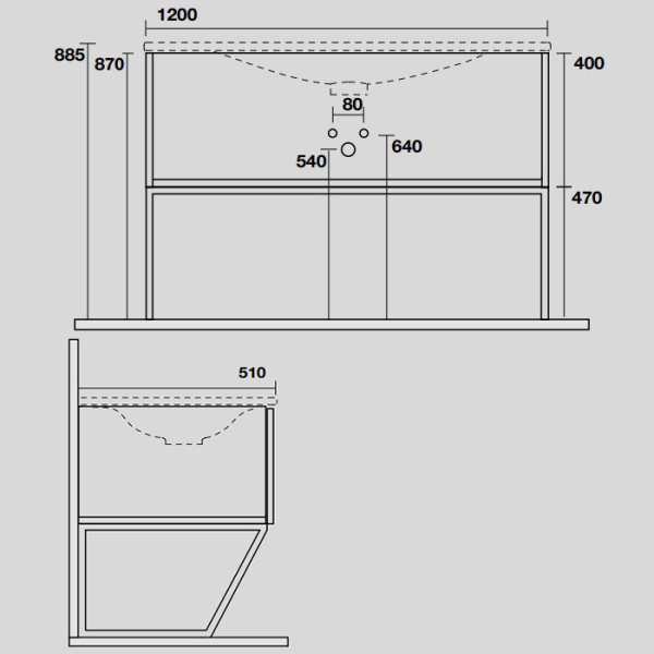 KERASAN SHAPE MOBILE База подвесная 1220х520 мм., напольный, 1 ящик, боковины черные, ножки черные матовые, фронт дуб 