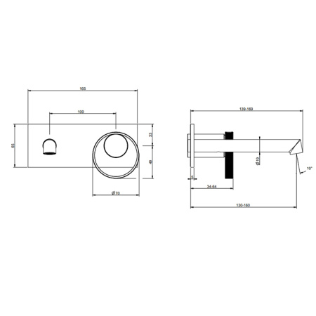 Gessi Anello Смеситель настенный, с изливом 149-169 мм, цвет хром (внешняя часть) 