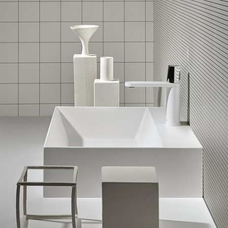 ANTONIO LUPI INDIGO Смеситель для раковины на 1 отверстие, излив 165 мм., ручка хром блестящий, цвет белый матовый 