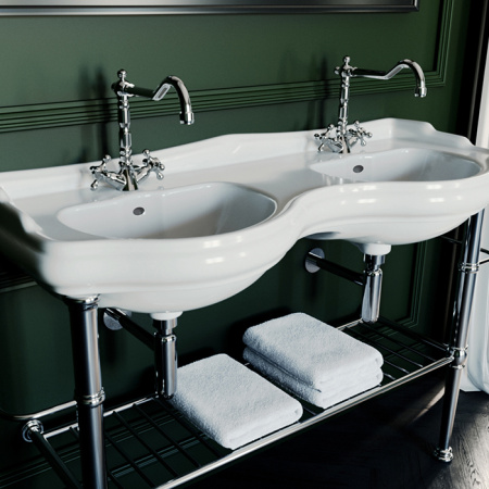 KERASAN Retro, Раковина двойная  120 см с 1 отв. под смеситель, цвет: белый 