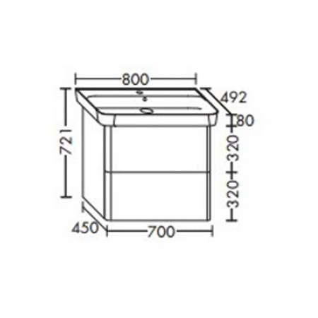 Burgbad Iveo База подвесная с керамическим умывальником с 1 отв под смес. 800х492х721 мм.2 выдв ящика, сифон в компл. F2833 белый глянц. 