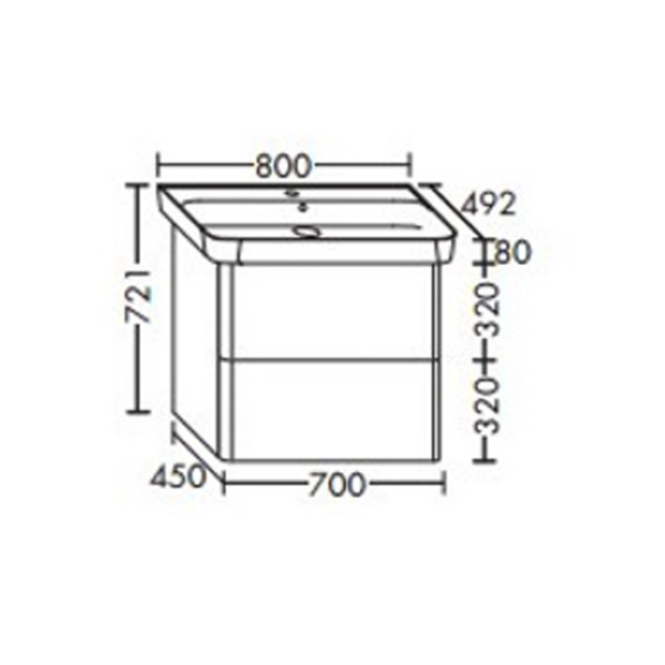 Burgbad Iveo База подвесная с керамическим умывальником с 1 отв под смес. 800х492х721 мм.2 выдв ящика, сифон в компл. F2833 белый глянц. 