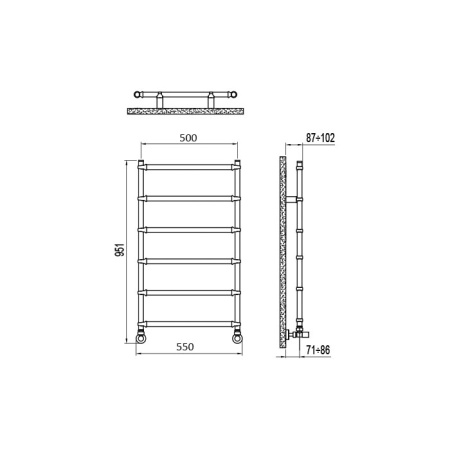 Irsap BELLA п/сушитель (6тр) водяной для систем ГВС, 532хh875мм (межосевое 500мм), с вентилями и комплектом для монтажа KITCOPTUEC6450, цвет:хром/хро 