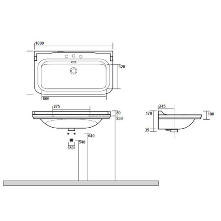 Kerasan Waldorf Раковина керамическая 100х55см, c 1 отверстием под смеситель, белая, цвет заглушки - хром 