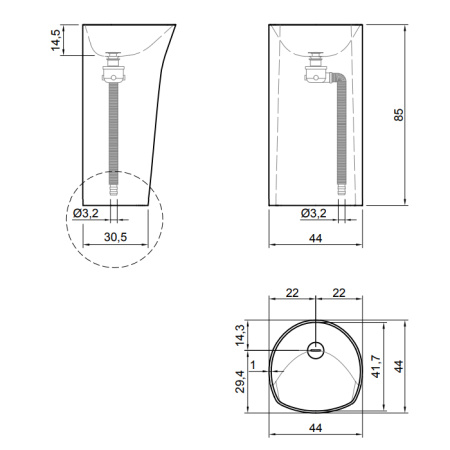 ANTONIO LUPI RILIEVO Раковина напольная 440х440х850 мм., слив в пол, с самотёчным донным клапаном (хром), сифоном и гибким шлангом, pietra Luna 