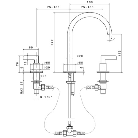 Newform Blink Chic Смеситель для раковины на 3 отв, излив 180мм, цвет: хром 