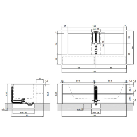 ANTONIO LUPI BIBLIO Ванна отдельностоящая 1800х900х535 мм., левая, с ножками и нажимным донным клапаном, Corian, цвет белый, панели Rovere naturale 