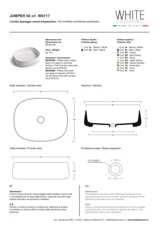 White Ceramic Jumper, накладная прямоугольная раковина 50x40x13h см, цвет черный матовый 