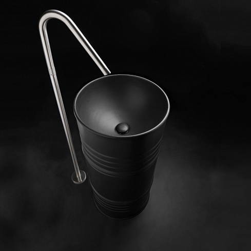 Kerasan Artwork Barrel Раковина напольная 45xh90 см, без отв., слив в пол, в комплекте сифон, цвет: черный матовый