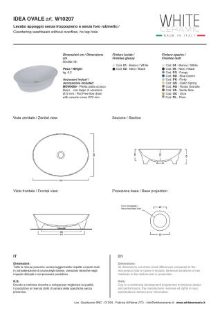 White Ceramic Idea, накладная овальная раковина 50x38x13h см, цвет белый глянцевый 