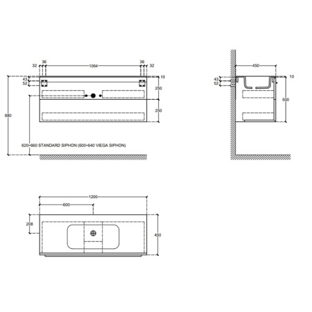 FALPER 7.0 Композиция из тумбы R0512000000BQ 1200х450х500 и раковины CERAMILUX P7C12001000OP c 1 отверстием под смеситель 