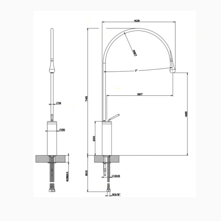 Gessi Goccia Смеситель для раковины на 1 отверстие, высокий, излив 387мм R=197, цвет: хром 