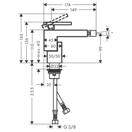 AX Edge Смеситель для биде, на 1 отв., с push/open донным клапаном , излив 149мм, алмазн. огранка, цвет: полир. золото 