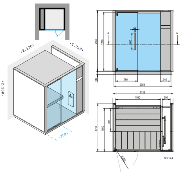 Effegibi One H Хаммам для ниши L.H. 214x171xh226см, отделка: Soft Sand 