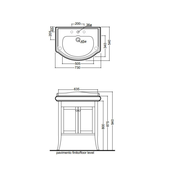KERASAN Retro 73, раковина 73*54см с 1 отв. под смеситель, цвет: белый 