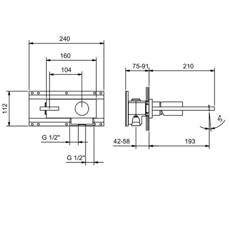 Fantini Milano Смеситель для раковины, встраиваемый, на 2 отв., без донного клапана, излив 190мм, (наружняя часть), цвет: Matt Gun Metal PVD 