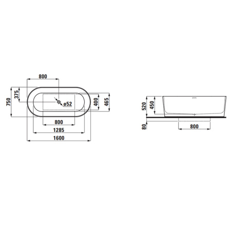 Laufen VAL Ванна 1600x750x450мм, свободностоящая, с слив-переливом,  материал: композит, цвет: белый 