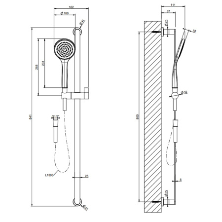 Gessi Emporio Emporio shower Штанга в комплекте с душевой лейкой легкой очистки, шланг 1,50 м, цвет: Chrome 