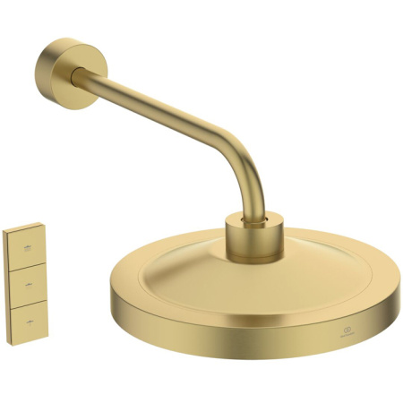 Ideal Standard Solos 3-функц.(Rain, Silkrain, SecondSkin) верхний душ 33см, с LED-подсветкой, с настенным держателем 40см, цвет: PVD Brushed Gold 