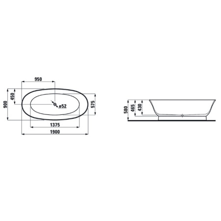 Laufen New Classic Ванна 1900x900x580мм,  свободностоящая, овальная, материал: Sentec, цвет: белый матовый 