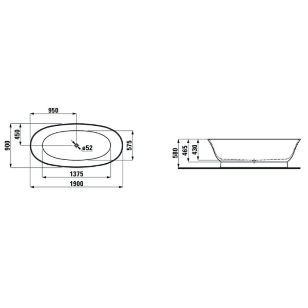 Laufen New Classic Ванна 1900x900x580мм,  свободностоящая, овальная, материал: Sentec, цвет: белый матовый 