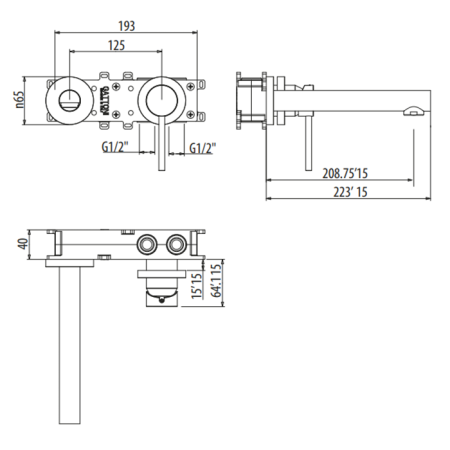 GATTONI CIRCLE ONE Смеситель для раковины встроенный, на 2 отв,с внутр частью GBOX SC070,  цвет BIANCO OPACO 
