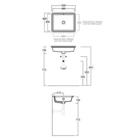SIMAS Lavabi d'arredo Раковина встраиваемая под столешницу 48х37 см  без отв под смеситель, с переливом, цвет черный матовый 