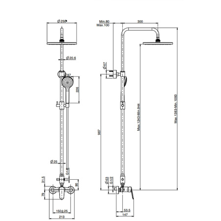 Fima Carlo Frattini Colonne doccia Душевая стойка, верхний душ 25см., со смесителем, с держателем и ручным душем, цвет: чёрный матовый 