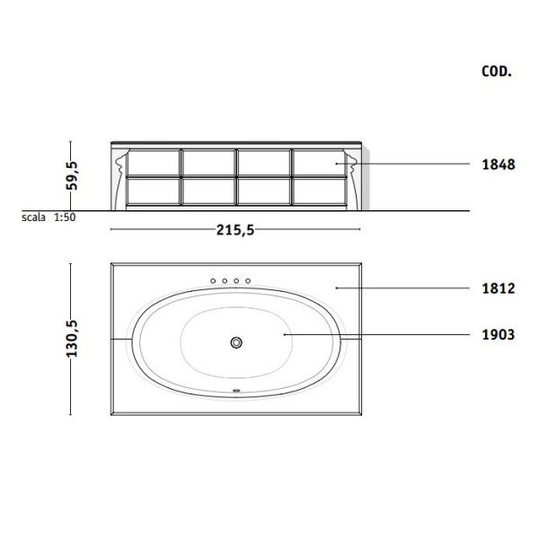 VITAGE milldue edition Ванна 1900х1000 мм., стальная, подача воды из водослива, в комплекте с сифоном и стоком, цвет белый 