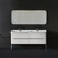 KERASAN Waldorf Комплект подвесной мебели 150см с ножками ХРОМ  с 2мя ящиками с зеркалом, Цвет: bianco matt