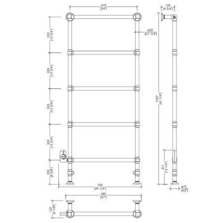 Devon Baccus 7 Полотенцесушитель электрический напольный 75х15.7хh155.7 см, цвет: хром, термостат цвет ХРОМ - смонтирован слева SX 