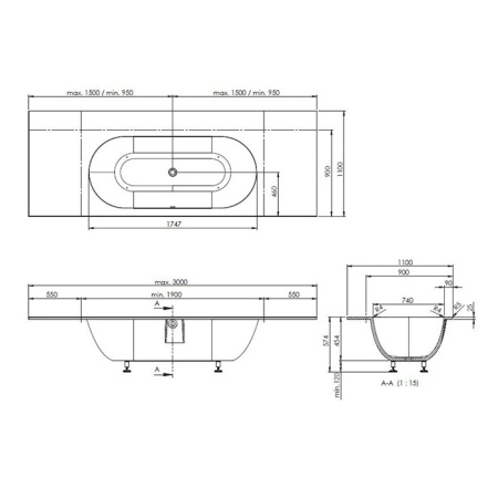 BURGBAD Crono Ванна из минерального литья 1900*900*574мм, слив Multiplex с отделкой хром, цвет белый 