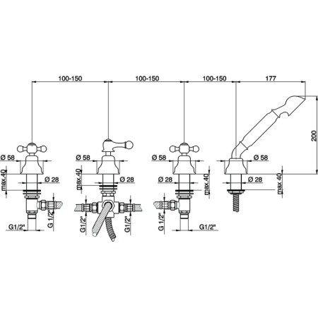 CISAL Arcana Ceramic Смеситель на борт ванны на 4 отверстия, без излива, цвет золото 