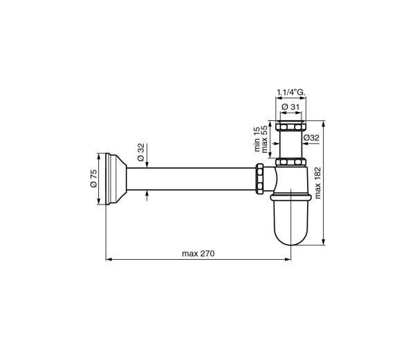 Emmevi, бутылочный сифон 1¼" для раковины, цвет бронза 