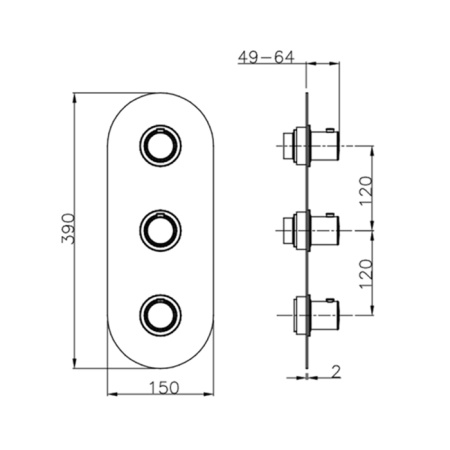 CISAL Slim Внешняя часть встраиваемого термостатического смесителя на 2 положения, цвет черный мат 