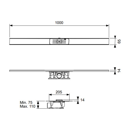 TECE Комплект TECElineo: подрезной дренажный канал, профиль 65 х 1000 мм,сифон 50, погружной стакан с мембр.гидроизоляционная манжета (NEW2024) 