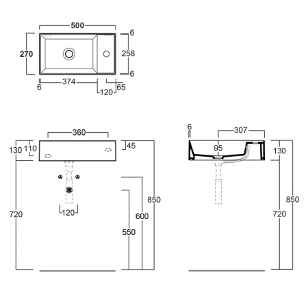 SIMAS AGILE Раковина подвесная 50х27 см, правая , с 1 отв под смеситель,цвет белый матовый 