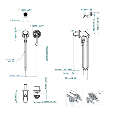THG NAJEM Гигиенический душ в комплекте с встраиваемым однорычажным смесителем, шланг 1250 мм., держат с подводом воды, внешн часть, цвет полир золото 