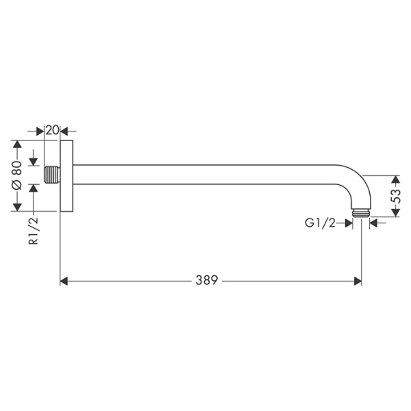 HG Держатель верхнего душа, настенный, 389мм, G1/2, цвет: хром 