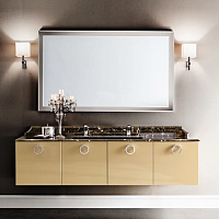 Cerasa Play  Комплект подвесной мебели 200 см, база со столешницей с интегрированной раковиной цвет Emperador Dark и зеркалом , цвет мебели бежевый RAL1001