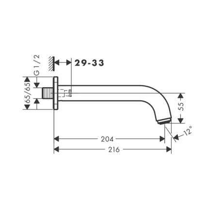 HG Vernis Shape Излив для ванны 204 мм., настенный монтаж, цвет: черный матовый 