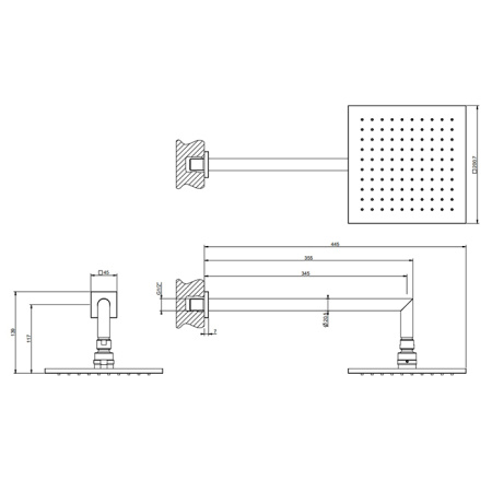 Gessi Emporio  shower Душевая головка 200х200 мм для настенного крепления, поворотная, с защитой от известкового налёта, цвет: Finox Brushed Nickel 