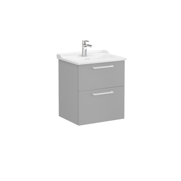 Тумба Root 60 см с классической раковиной, 2 ящика, матовый серый камень 