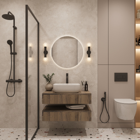 Тумба под раковину/столешницу Токио премиум , Древесина Аттик 80, без вырезов в  столешнице. 