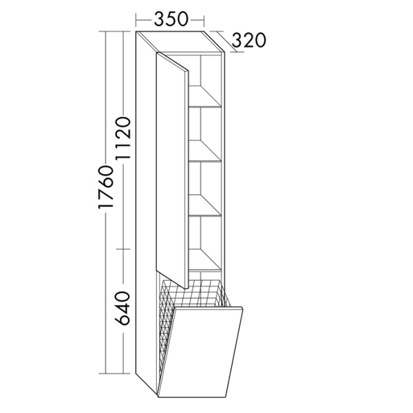 Burgbad Iveo Пенал 1760х320х350 мм.1 дверь,петли права, 1 ящик для белья, 3 полки стекл, 1 полка несъемная,цвет F2833 белый высокогл.ручка G0161 