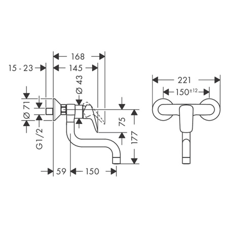 HG Logis M31 Кухонный смеситель настенный, однорычажный, поворотный излив 150мм, 1jet, цвет: хром 