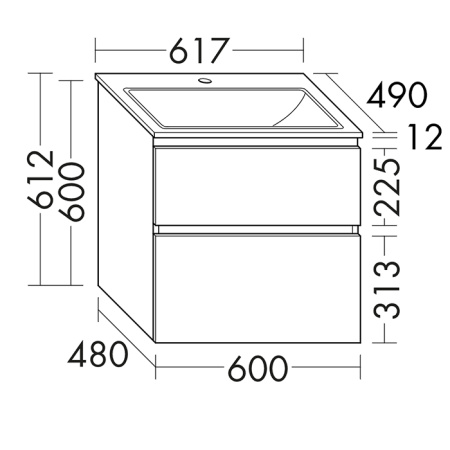 BURGBAD ACCURA Комплект мебели 617х490х612 мм., 2 ящика, в комплекте с раковиной с 1 отв, ручка G0259, цвет мебели F6037 (спецЦЕНА со склада!) 