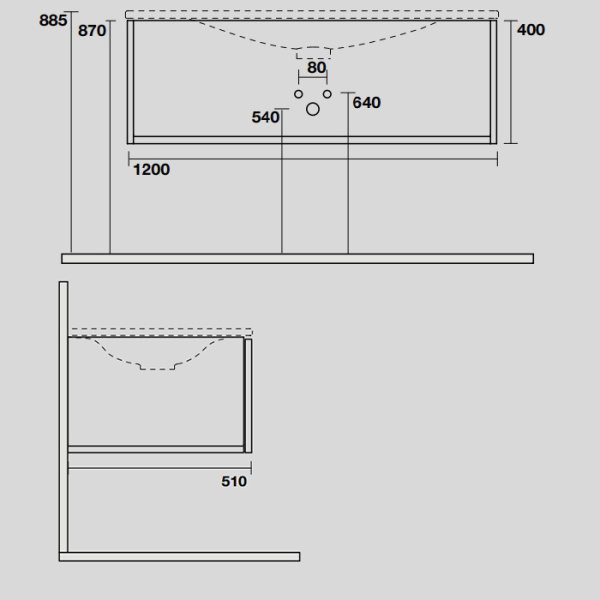 KERASAN SHAPE Раковина керамическая 1220х520 мм., встраиваемая, с 1 отверстием для смесителя, цвет белый глянцевый 