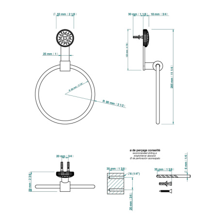 THG HIRONDELLES GOLD STAMPED Полотенцедержатель-кольцо, цвет хром 